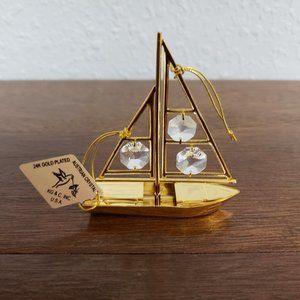 24K GOLD PLATED SAILBOAT ORNAMENT AUSTRIAN CRYSTALS